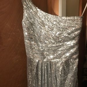 Floor length silver sequin dress